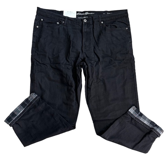 Men's Eddie Bauer 42 x 30 Pants Jeans Denim Black Flannel Warm Straight NWT - Picture 7 of 16